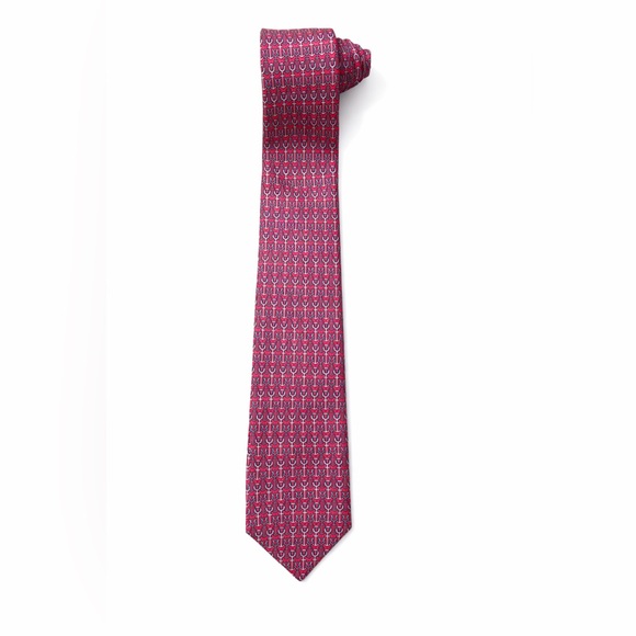 Hermès Paris Red Silk Tie – Anchor Pattern – Made in France – 100% Silk